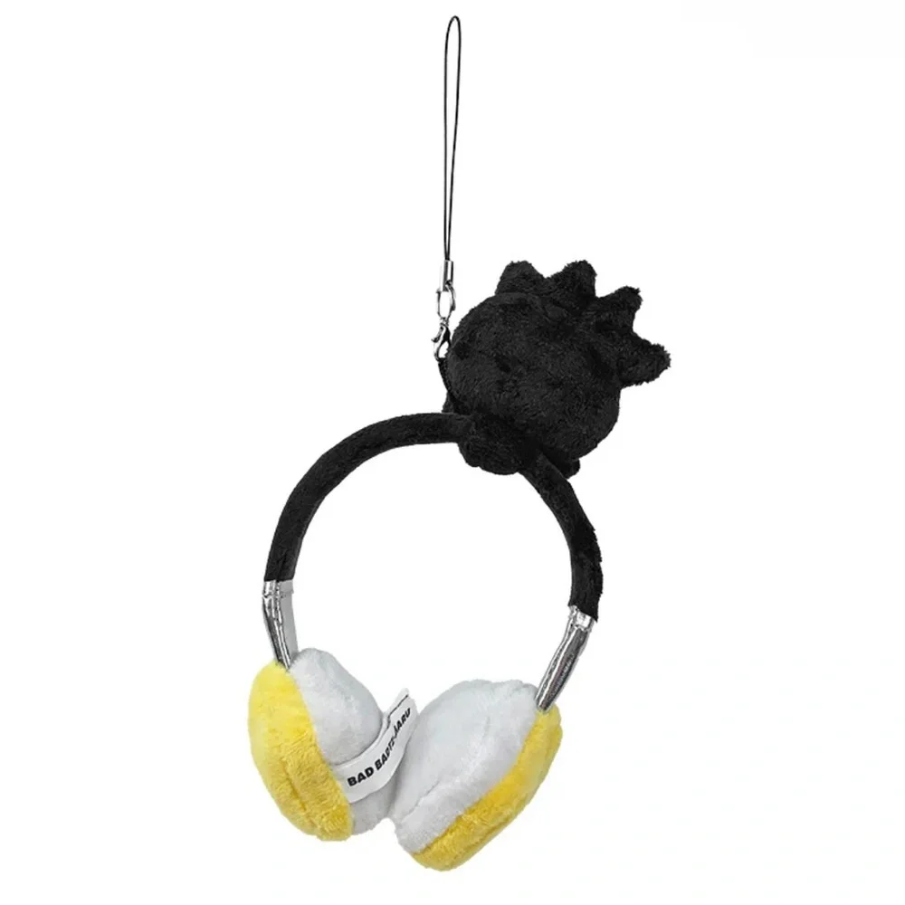 SANRIO Badtz-Maru Plush Black and Yellow Headphones Bag Charm